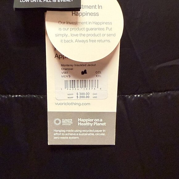 Vuori Monterey $288 Insulated Jacket Men’s XXL Water-Resistant Puffer Coat NWT - Picture 7 of 7